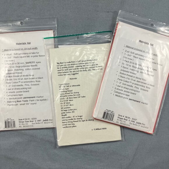 3 Vtg Lg Floppy Soft Big Teddy Bear Sewing Patterns Bramble Bears J Lynn Designs - Picture 2 of 2